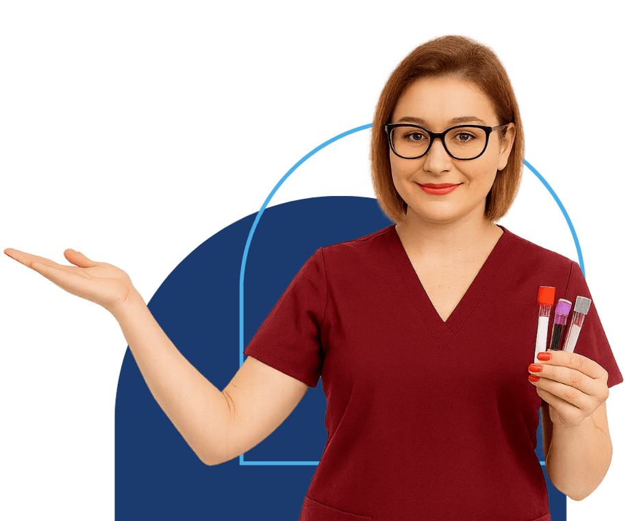 Certified mobile phlebotomist providing professional at-home blood draw